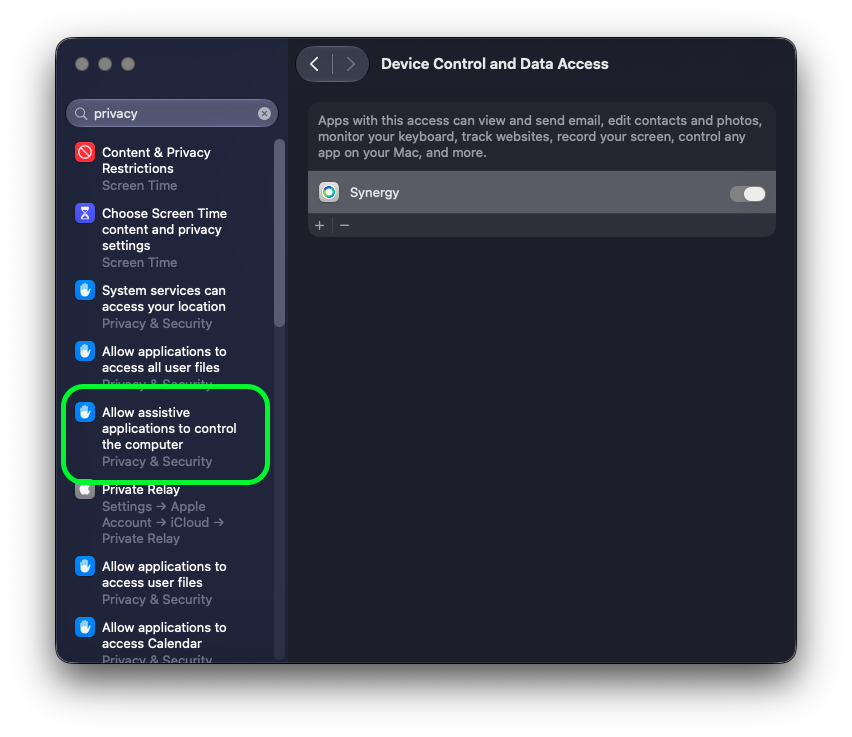 macOS&nbsp;Accessibility Security & Privacy settings